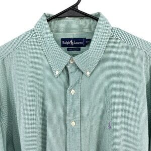 Ralph Lauren Seersucker Button Down Shirt Mens XXL Green Check Cotton L/S